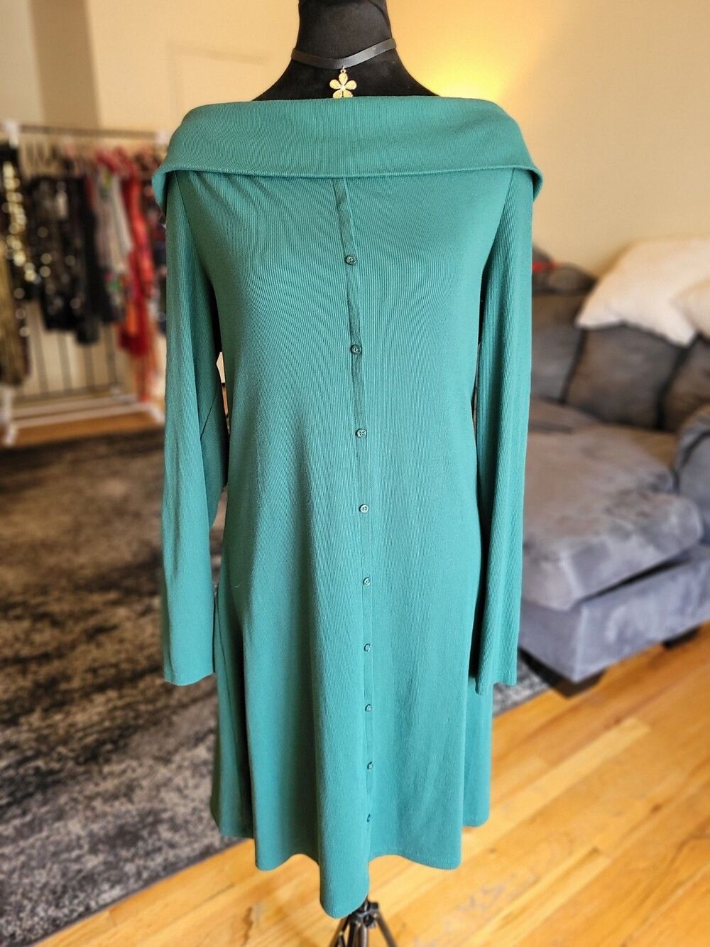 Wild Fable Off The Shoulder Green Dress XXL Women's Long Sleeve NWT New - Picture 8 of 12